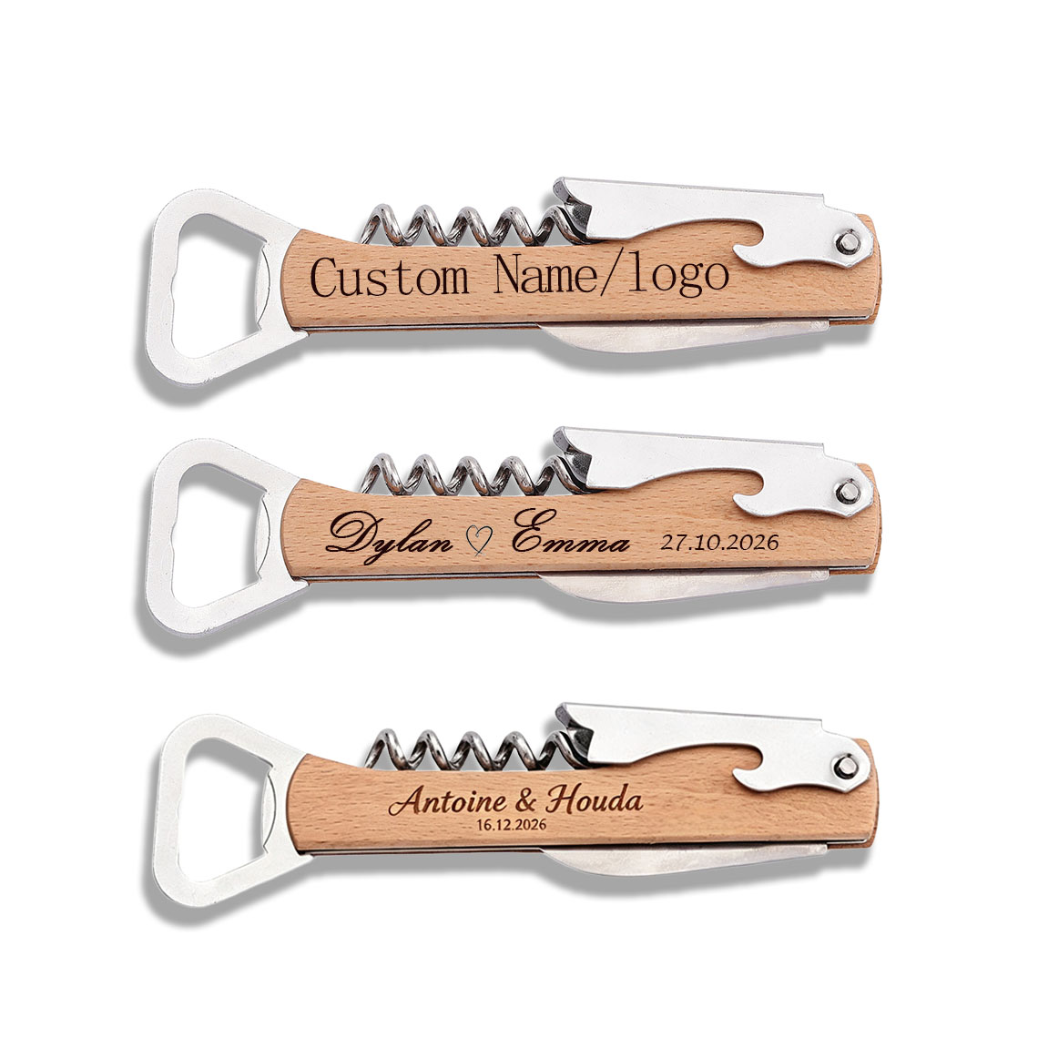 Wine In Beer Name - 20pcs Personalized Engraved Wood Bottle Opener,