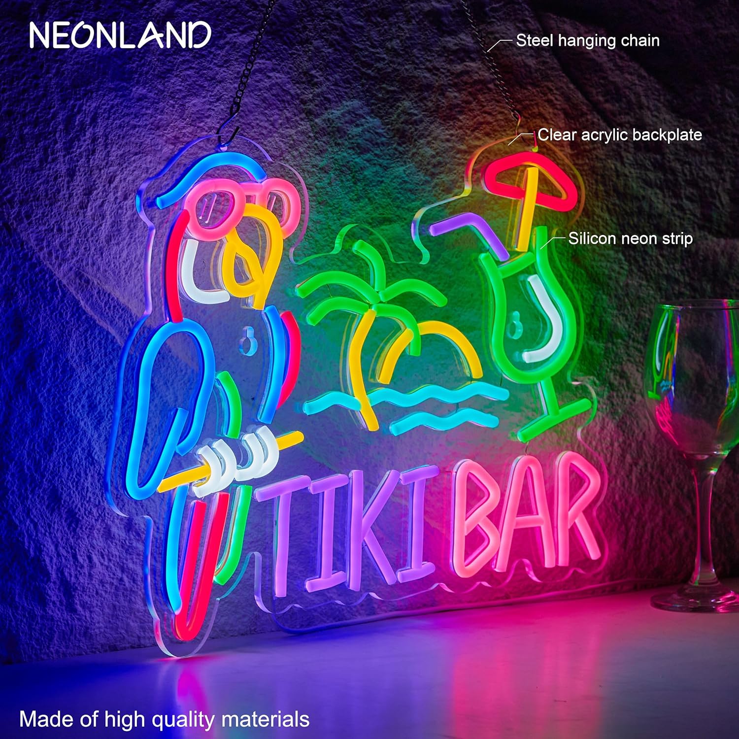 Tiki Bar Parrot Palm Tree Neon - огляд і ціна Beer & Wine Grab