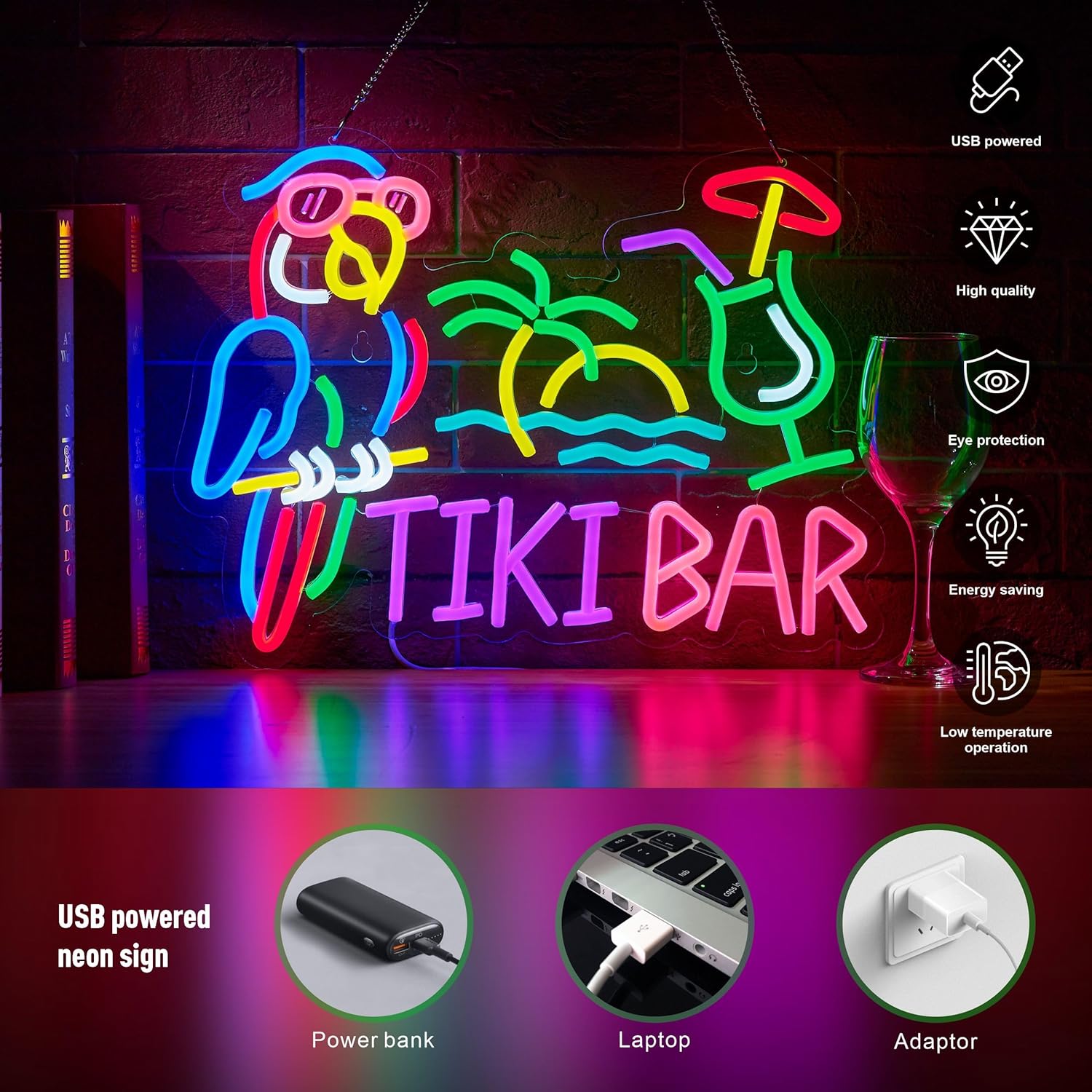 Tiki Bar Parrot Palm Tree Neon - огляд і ціна Beer & Wine Grab